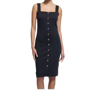 Nation LTD Claude Black Midi Dress with Gold Buttons